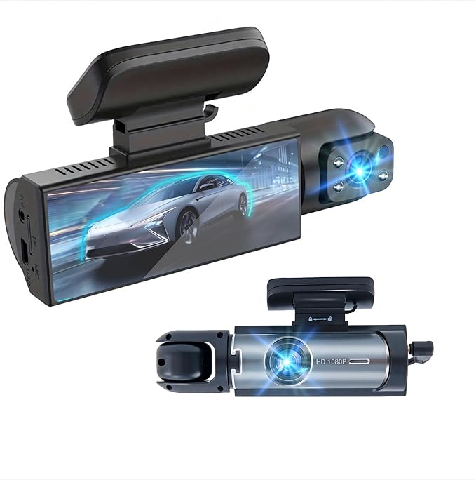 1080P Dual Dash Cam with 3.16'' IPS Screen & IR Night Vision - Includes 32GB Card