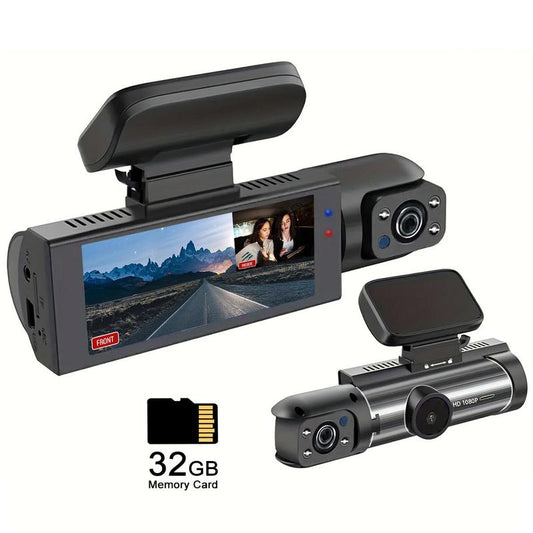 1080P Dual Dash Cam with 3.16'' IPS Screen & IR Night Vision - Includes 32GB Card